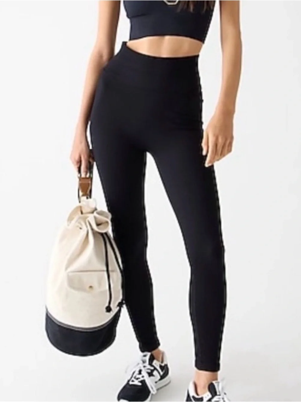 J CREW Sports Bra & Leggings Matching Set Activewear Sculpt Stretch BLACK Large